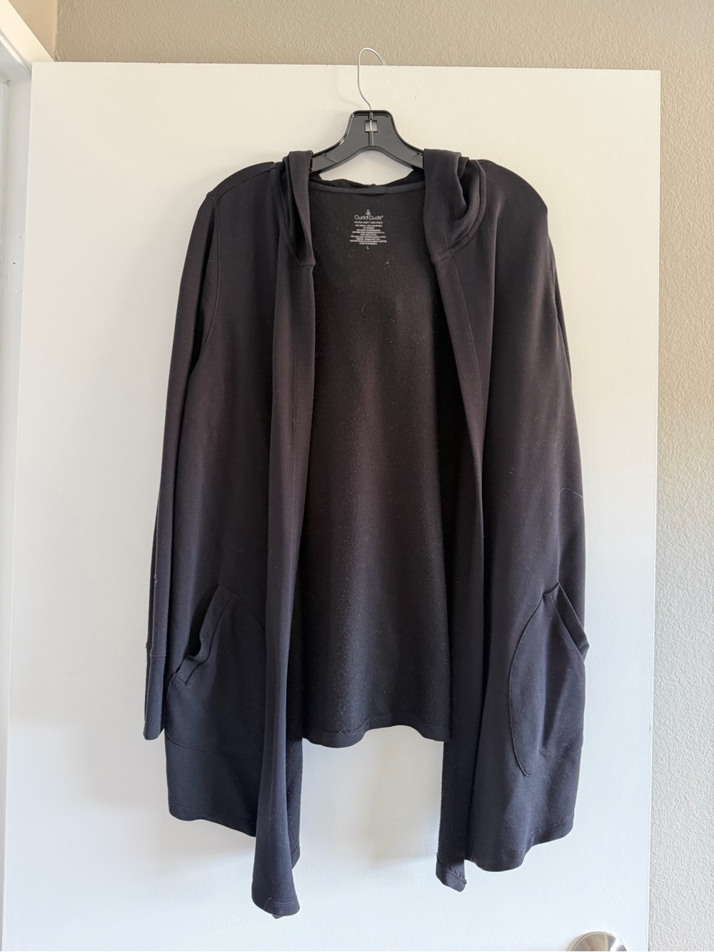 Cuddl Duds Black Hooded Open Front Cardigan
